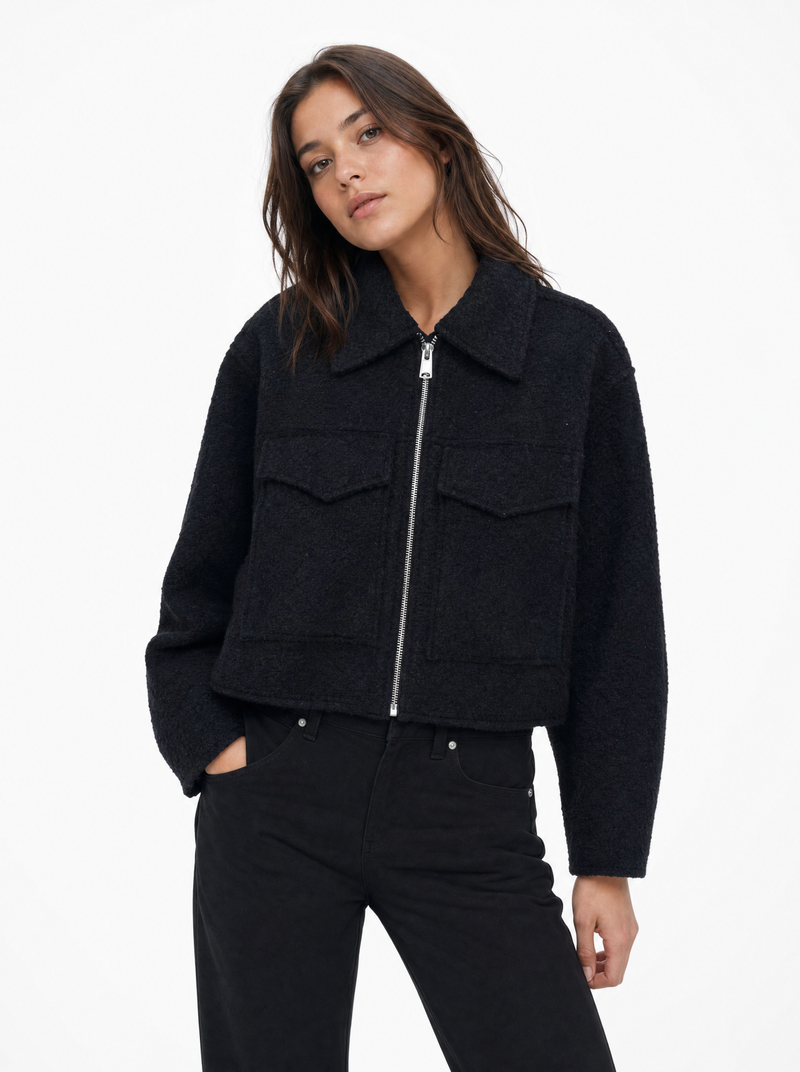 Veste courte texturée zippée