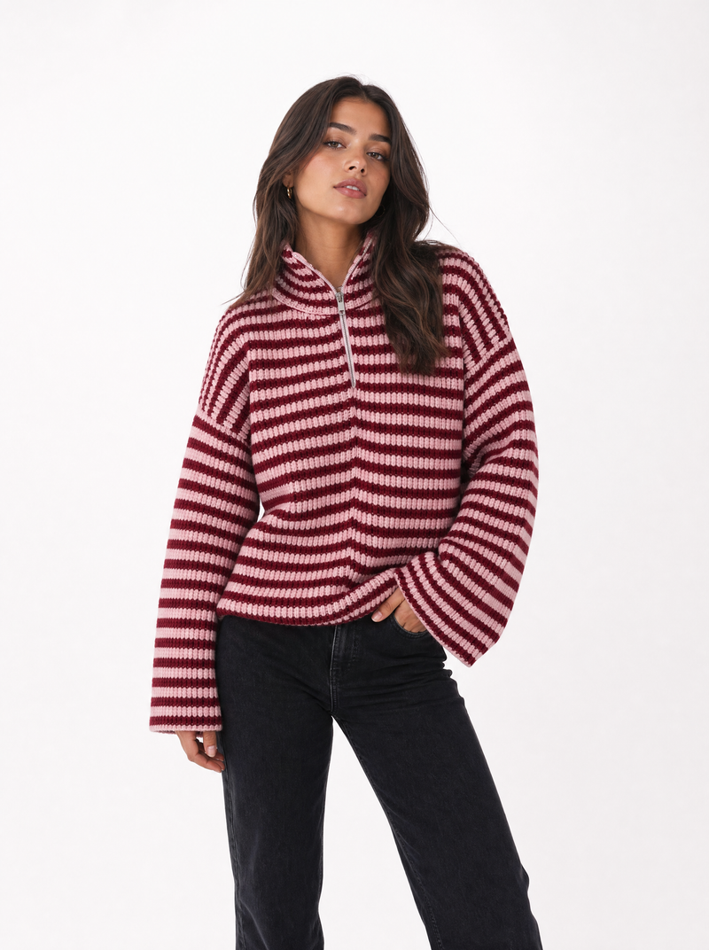 Pull rayé à col zippé