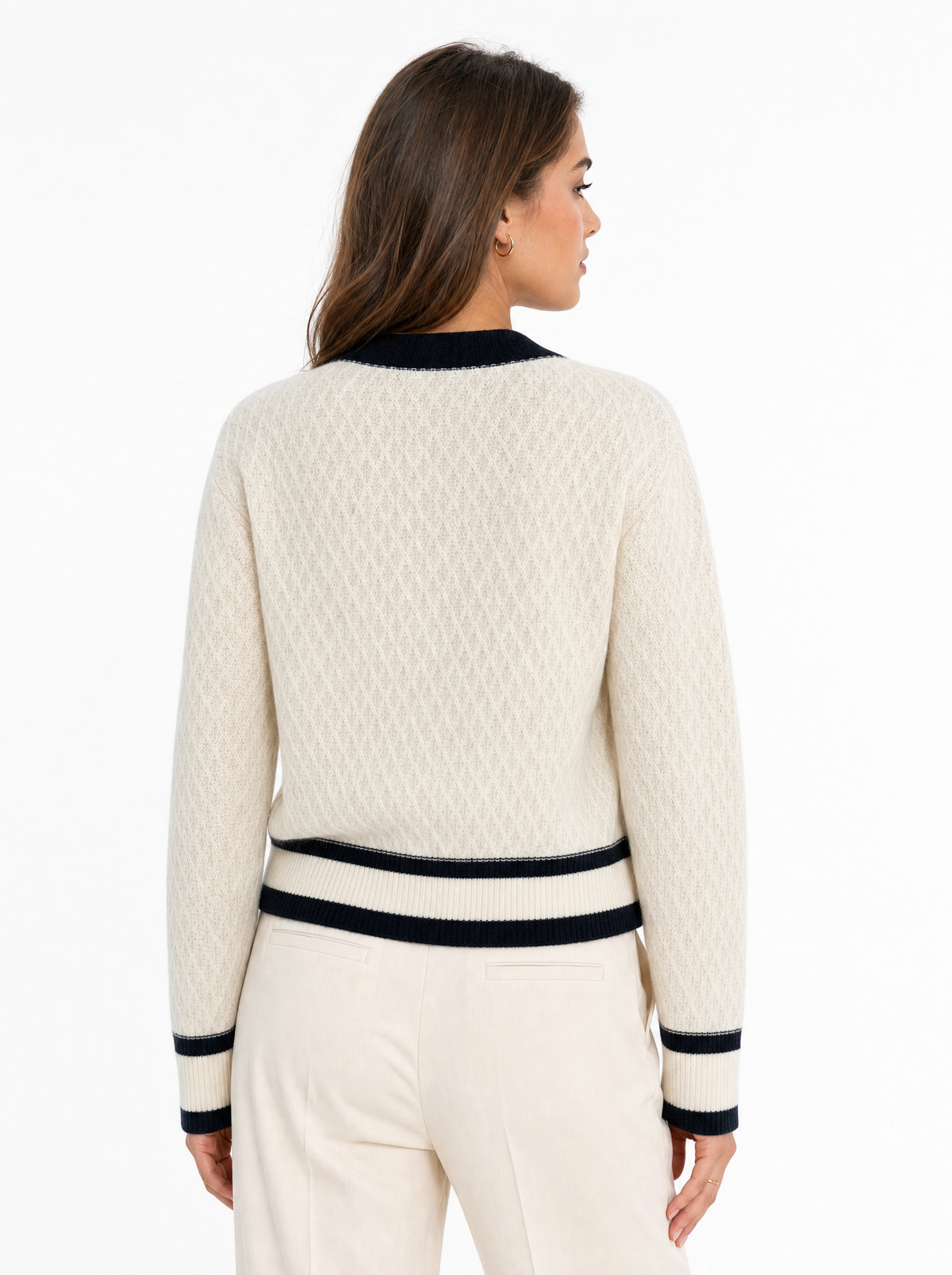 Cardigan bicolore à boutons nacrés