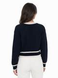 Cardigan bicolore à boutons nacrés