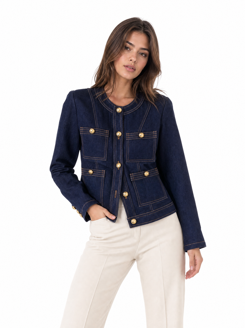 Veste en denim à boutons dorés