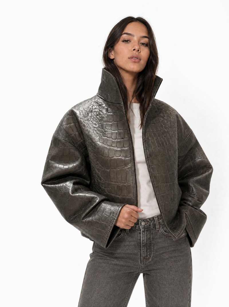 Veste en Cuir Effet Croco
