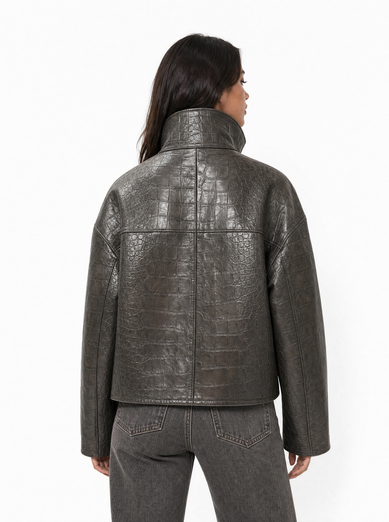Veste en Cuir Effet Croco